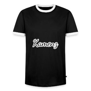 Kamenz - Textdesign mit Stadtnamen - Männer Kontrast-T-Shirt - Schwarz/Weiß - Vorne - AI Model Female 172 light (172cm) & AI Model Male 178 light (178cm)