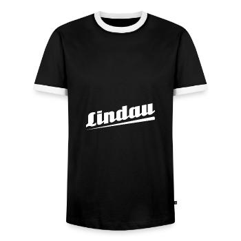 Lindau - Textdesign mit Stadtnamen - Männer Kontrast-T-Shirt - Schwarz/Weiß - Vorne - AI Model Female 172 light (172cm) & AI Model Male 178 light (178cm)