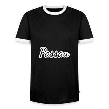 Passau - Textdesign mit Stadtnamen - Männer Kontrast-T-Shirt - Schwarz/Weiß - Vorne - AI Model Female 172 light (172cm) & AI Model Male 178 light (178cm)