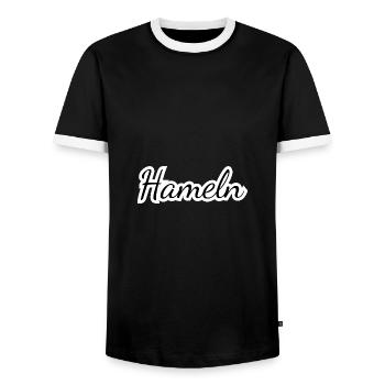 Hameln - Textdesign mit Stadtnamen - Männer Kontrast-T-Shirt - Schwarz/Weiß - Vorne - AI Model Female 172 light (172cm) & AI Model Male 178 light (178cm)
