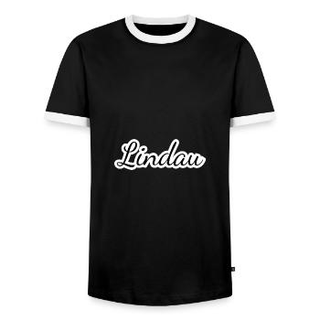 Lindau - Textdesign mit Stadtnamen - Männer Kontrast-T-Shirt - Schwarz/Weiß - Vorne - AI Model Female 172 light (172cm) & AI Model Male 178 light (178cm)