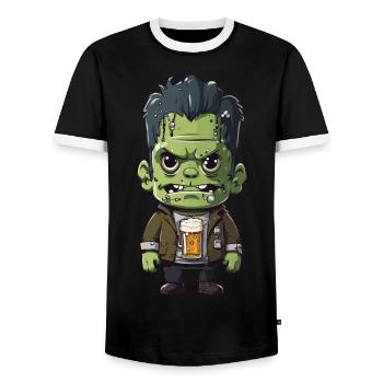 Halloween Beer Monster Funny Cartoon Design - Men's Ringer Shirt - black/white - Front - AI Model Female 172 light (172cm) & AI Model Male 178 light (178cm)