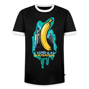 Urban Banana: Coole Banane im Großstadt-Dschungel - Männer Kontrast-T-Shirt - Schwarz/Weiß - Vorne - AI Model Female 172 light (172cm) & AI Model Male 178 light (178cm)