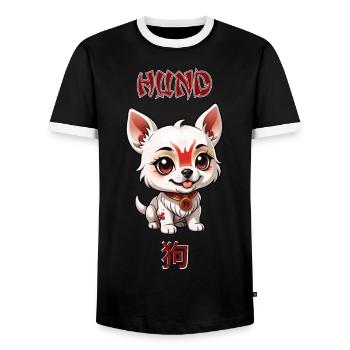 Chien - Astrologie - T-shirt contrasté Homme - noir/blanc - Devant - AI Model Female 172 light (172cm) & AI Model Male 178 light (178cm)