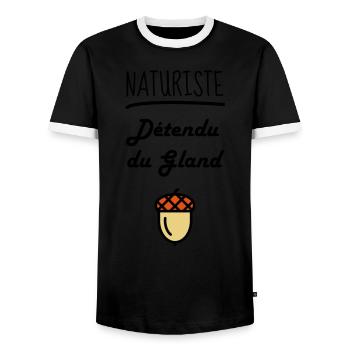 Naturisme / Naturiste / Nudisme / Nudiste - T-shirt contrasté Homme - noir/blanc - Devant - AI Model Female 172 light (172cm) & AI Model Male 178 light (178cm)