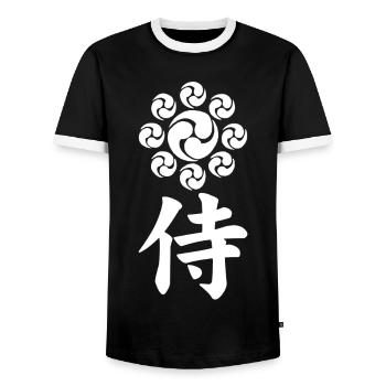 Emblème samouraï du clan Uesugi (blanc) - T-shirt contrasté Homme - noir/blanc - Devant - AI Model Female 172 light (172cm) & AI Model Male 178 light (178cm)