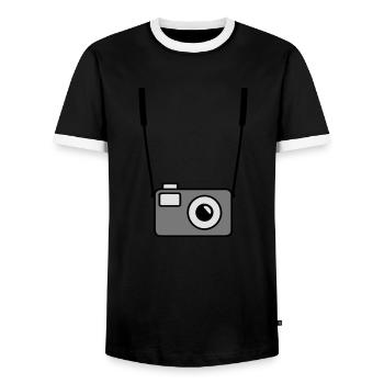 camera - Men's Ringer Shirt - black/white - Front - AI Model Female 172 light (172cm) & AI Model Male 178 light (178cm)