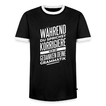 Grammatik Penibel Fimmel Rechtschreibung Spruch - Männer Kontrast-T-Shirt - Schwarz/Weiß - Vorne - AI Model Female 172 light (172cm) & AI Model Male 178 light (178cm)