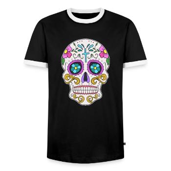 Mexikanischer Schädel Dia de los Muertos Tag der - Männer Kontrast-T-Shirt - Schwarz/Weiß - Vorne - AI Model Female 172 light (172cm) & AI Model Male 178 light (178cm)