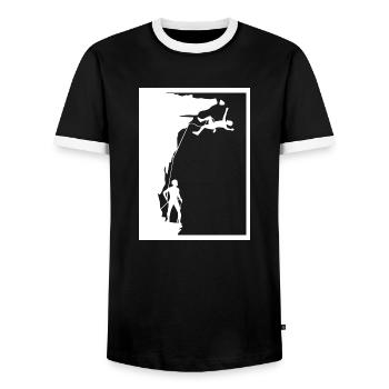 Bouldern Klettern - Männer Kontrast-T-Shirt - Schwarz/Weiß - Vorne - AI Model Female 172 light (172cm) & AI Model Male 178 light (178cm)