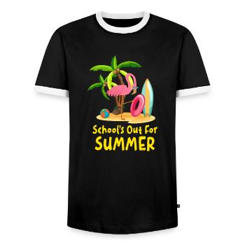 Schools Out For Summer Flamingo Last Day of School - Men's Ringer Shirt - black/white - Front - AI Model Female 172 light (172cm) & AI Model Male 178 light (178cm)