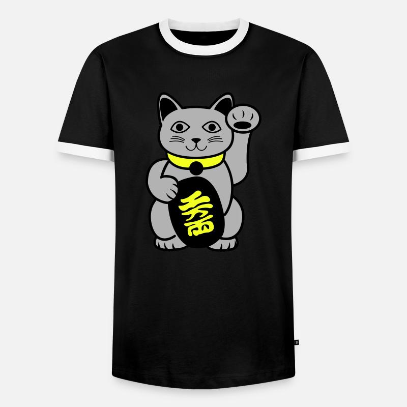 Maneki Winkekatze - Männer Kontrast-T-Shirt - Schwarz/Weiß