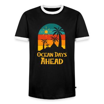 Ocean Days Ahead Vacation Summer Trip Tropical - Men's Ringer Shirt - black/white - Front - AI Model Female 172 light (172cm) & AI Model Male 178 light (178cm)