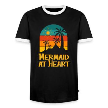 Mermaid at Heart Ocean Beach Lover Sea Swimming - Men's Ringer Shirt - black/white - Front - AI Model Female 172 light (172cm) & AI Model Male 178 light (178cm)