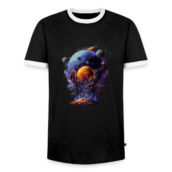 Space Alpha - Men's Ringer Shirt - black/white - Front - AI Model Female 172 light (172cm) & AI Model Male 178 light (178cm)