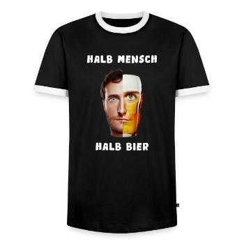halb bier halb mensch - Männer Kontrast-T-Shirt - Schwarz/Weiß - Vorne - AI Model Female 172 light (172cm) & AI Model Male 178 light (178cm)