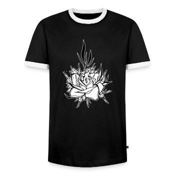 Blume // Kerze // Illustration - Männer Kontrast-T-Shirt - Schwarz/Weiß - Vorne - AI Model Female 172 light (172cm) & AI Model Male 178 light (178cm)