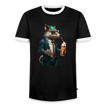 Cool animal with BIer. Style and alcohol - Men's Ringer Shirt - black/white - Front - AI Model Female 172 light (172cm) & AI Model Male 178 light (178cm)