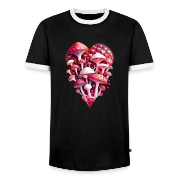 Cœur de champignons - T-shirt contrasté Homme - noir/blanc - Devant - AI Model Female 172 light (172cm) & AI Model Male 178 light (178cm)