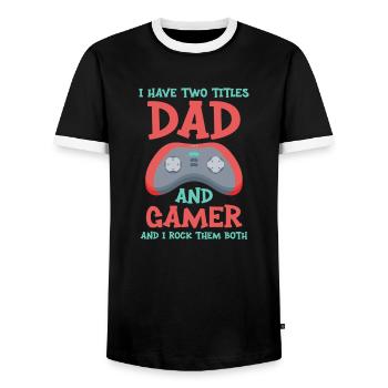 J’ai deux titres Papa et Gamer et je les écrase B - T-shirt contrasté Homme - noir/blanc - Devant - AI Model Female 172 light (172cm) & AI Model Male 178 light (178cm)