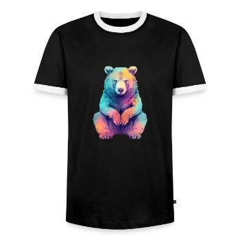 Beabea the grumpy bear - Men's Ringer Shirt - black/white - Front - AI Model Female 172 light (172cm) & AI Model Male 178 light (178cm)