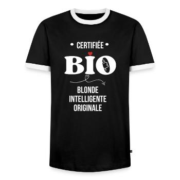 Certifiée bio - blonde intelligente originale - T-shirt contrasté Homme - noir/blanc - Devant - AI Model Female 172 light (172cm) & AI Model Male 178 light (178cm)