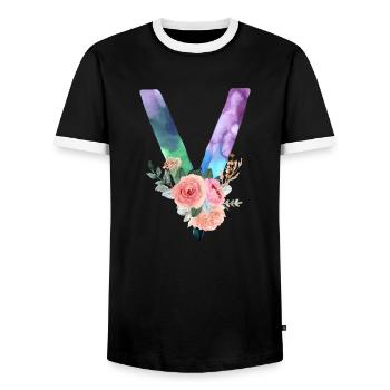 Lettre v watercolor - T-shirt contrasté Homme - noir/blanc - Devant - AI Model Female 172 light (172cm) & AI Model Male 178 light (178cm)