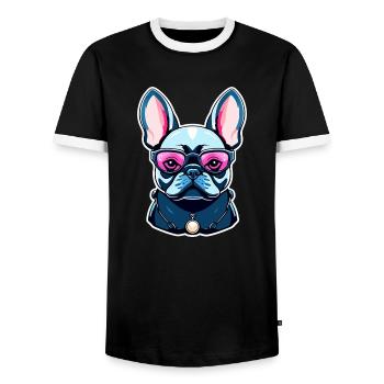 Französische Bulldogge Hund Illustration - Männer Kontrast-T-Shirt - Schwarz/Weiß - Vorne - AI Model Female 172 light (172cm) & AI Model Male 178 light (178cm)