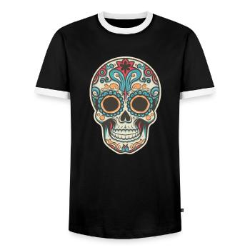 Retro Skull 3 - Men's Ringer Shirt - black/white - Front - AI Model Female 172 light (172cm) & AI Model Male 178 light (178cm)