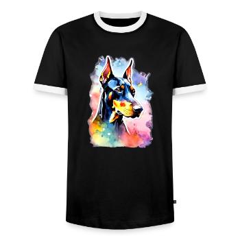 Doberman Doberman Dog Doberman - Men's Ringer Shirt - black/white - Front - AI Model Female 172 light (172cm) & AI Model Male 178 light (178cm)