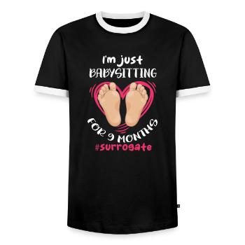 I'm just babysitting for 9months Surrogate - Men's Ringer Shirt - black/white - Front - AI Model Female 172 light (172cm) & AI Model Male 178 light (178cm)