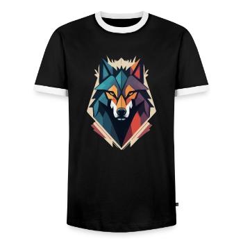 Wolf - Men's Ringer Shirt - black/white - Front - AI Model Female 172 light (172cm) & AI Model Male 178 light (178cm)