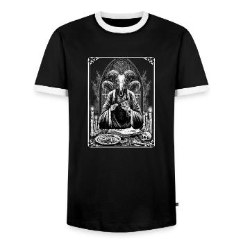 Satanic Okkult Dark Art Devil 666 Pentagram - Männer Kontrast-T-Shirt - Schwarz/Weiß - Vorne - AI Model Female 172 light (172cm) & AI Model Male 178 light (178cm)