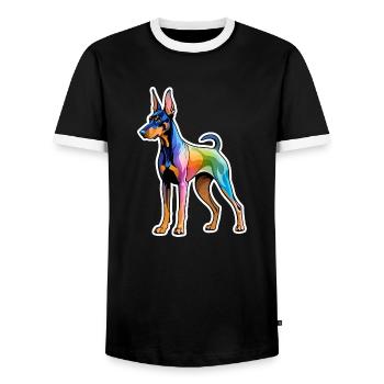 Dobermann Wasserfarben - Männer Kontrast-T-Shirt - Schwarz/Weiß - Vorne - AI Model Female 172 light (172cm) & AI Model Male 178 light (178cm)