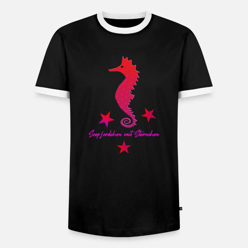 rotes Seepferd mit Sternchen - Männer Kontrast-T-Shirt - Schwarz/Weiß
