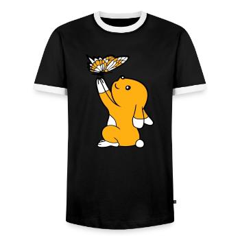 Bunny Butterfly Friends Holding Pretty Beautiful Cute - Men's Ringer Shirt - black/white - Front - AI Model Female 172 light (172cm) & AI Model Male 178 light (178cm)