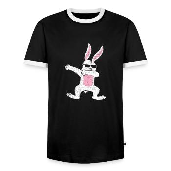 lapin tamponnant idée de cadeau de Pâques - T-shirt contrasté Homme - noir/blanc - Devant - AI Model Female 172 light (172cm) & AI Model Male 178 light (178cm)