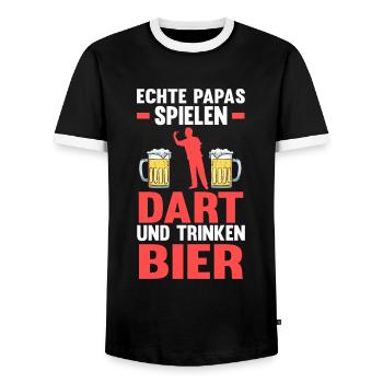 dart Papa und Hobby Dart spieler Geschenk - Männer Kontrast-T-Shirt - Schwarz/Weiß - Vorne - AI Model Female 172 light (172cm) & AI Model Male 178 light (178cm)
