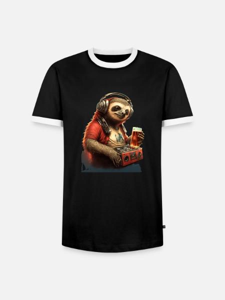 Cool Sloth DJ with beer - Men's Ringer Shirt - black/white