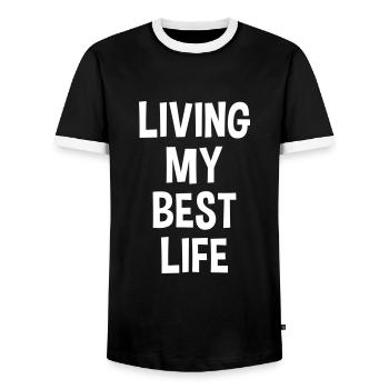 Living my best life - Men's Ringer Shirt - black/white - Front - AI Model Female 172 light (172cm) & AI Model Male 178 light (178cm)