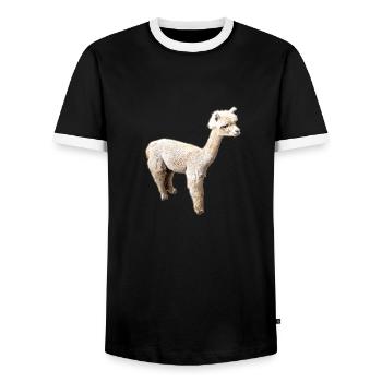 Alpaka, Llama, lama, beige,graffiti,bunt - Männer Kontrast-T-Shirt - Schwarz/Weiß - Vorne - AI Model Female 172 light (172cm) & AI Model Male 178 light (178cm)