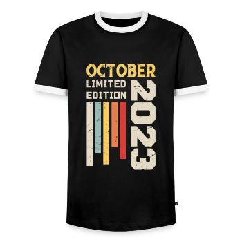 Oktober 2023 - Oktober 2023 Geburtstagsgeschenk - Männer Kontrast-T-Shirt - Schwarz/Weiß - Vorne - AI Model Female 172 light (172cm) & AI Model Male 178 light (178cm)