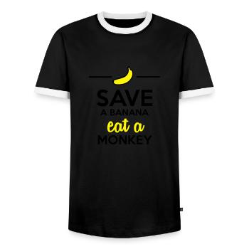 Manger singe et bananes - Enregistrer un singe - T-shirt contrasté Homme - noir/blanc - Devant - AI Model Female 172 light (172cm) & AI Model Male 178 light (178cm)