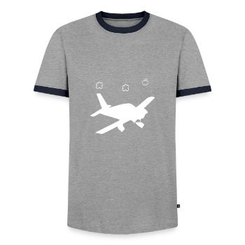 plane - Men's Ringer Shirt - grey/navy  - Front - AI Model Female 172 light (172cm) & AI Model Male 178 light (178cm)