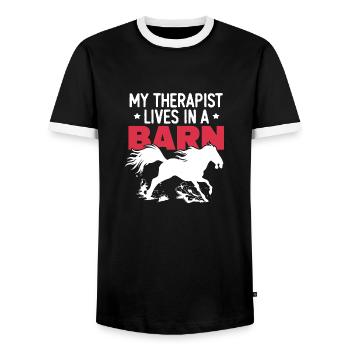 My Therapist Live In A Barn - Männer Kontrast-T-Shirt - Schwarz/Weiß - Vorne - AI Model Female 172 light (172cm) & AI Model Male 178 light (178cm)