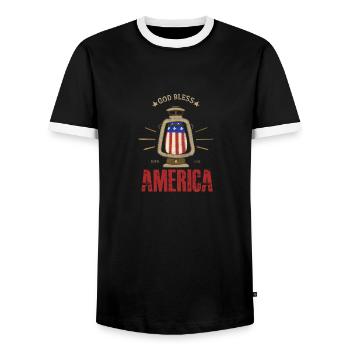 God Bless America - Men's Ringer Shirt - black/white - Front - AI Model Female 172 light (172cm) & AI Model Male 178 light (178cm)
