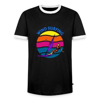 Windsurfing-Surfer-Sommer-Wassersport - Männer Kontrast-T-Shirt - Schwarz/Weiß - Vorne - AI Model Female 172 light (172cm) & AI Model Male 178 light (178cm)