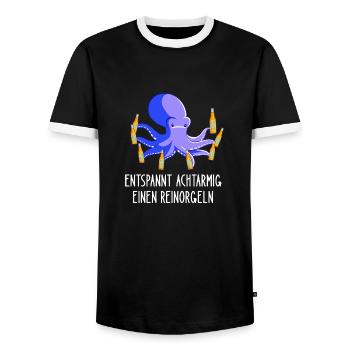 Entspannt Achtarmig einen reinorgeln Tintenfisch - Männer Kontrast-T-Shirt - Schwarz/Weiß - Vorne - AI Model Female 172 light (172cm) & AI Model Male 178 light (178cm)