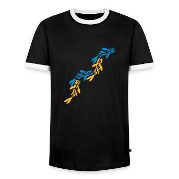 Colorful Koi Fish Nishikigoi - Men's Ringer Shirt - black/white - Front - AI Model Female 172 light (172cm) & AI Model Male 178 light (178cm)