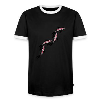 Many Koi Fish Nishikigoi - Men's Ringer Shirt - black/white - Front - AI Model Female 172 light (172cm) & AI Model Male 178 light (178cm)